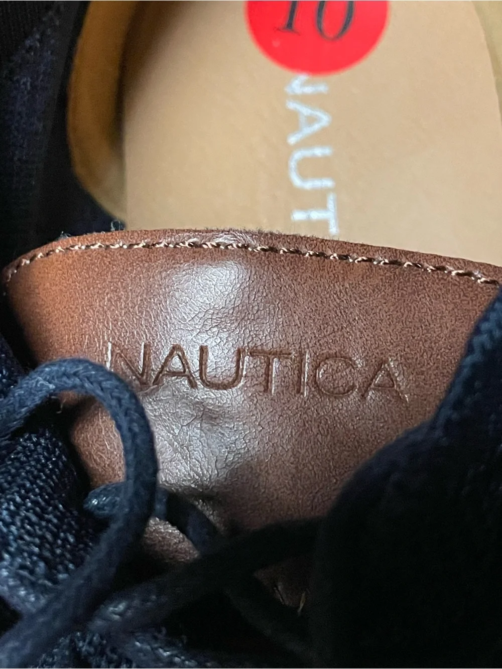 Nautica Men's Knit Casual Lace-Up Shoes - Navy Blue with Brown Trim (Size: 10)